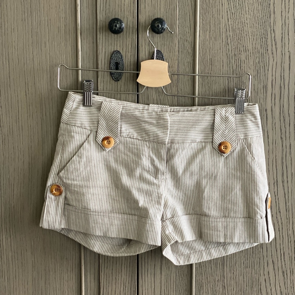Stripped, cuffed tan/khaki shorts